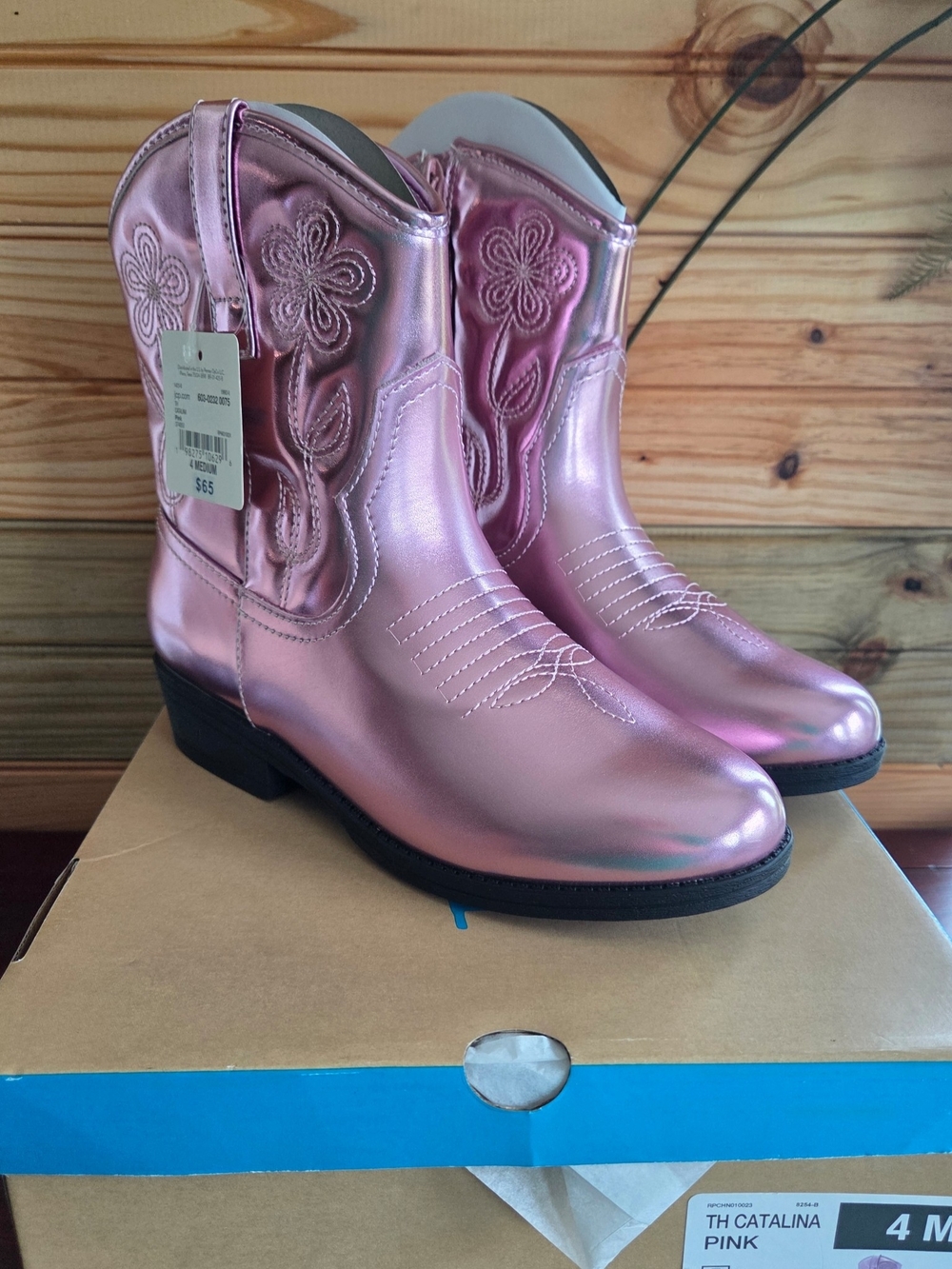 Catalina Metallic Pink Floral Western Ankle Boots